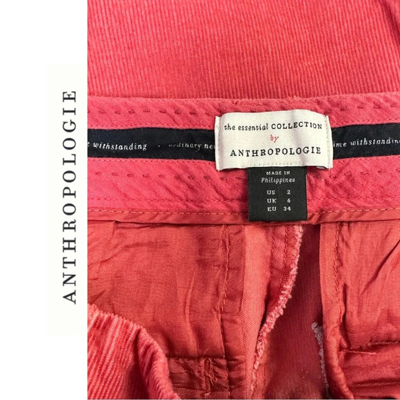 The essential collection by Anthropologie Corduroy Pant Crop Ankle Red Pant Sz 2 - Picture 6 of 6